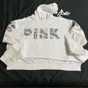 Victoria’s Secret PINK White and Gray Marbled Cropped Hoodie in L